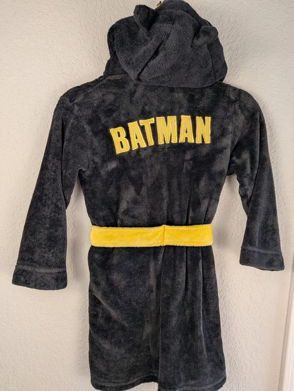 Batman Microfiber Robe Boys S (6/7) Bruce Wayne Embroidery Masked Hood Cozy